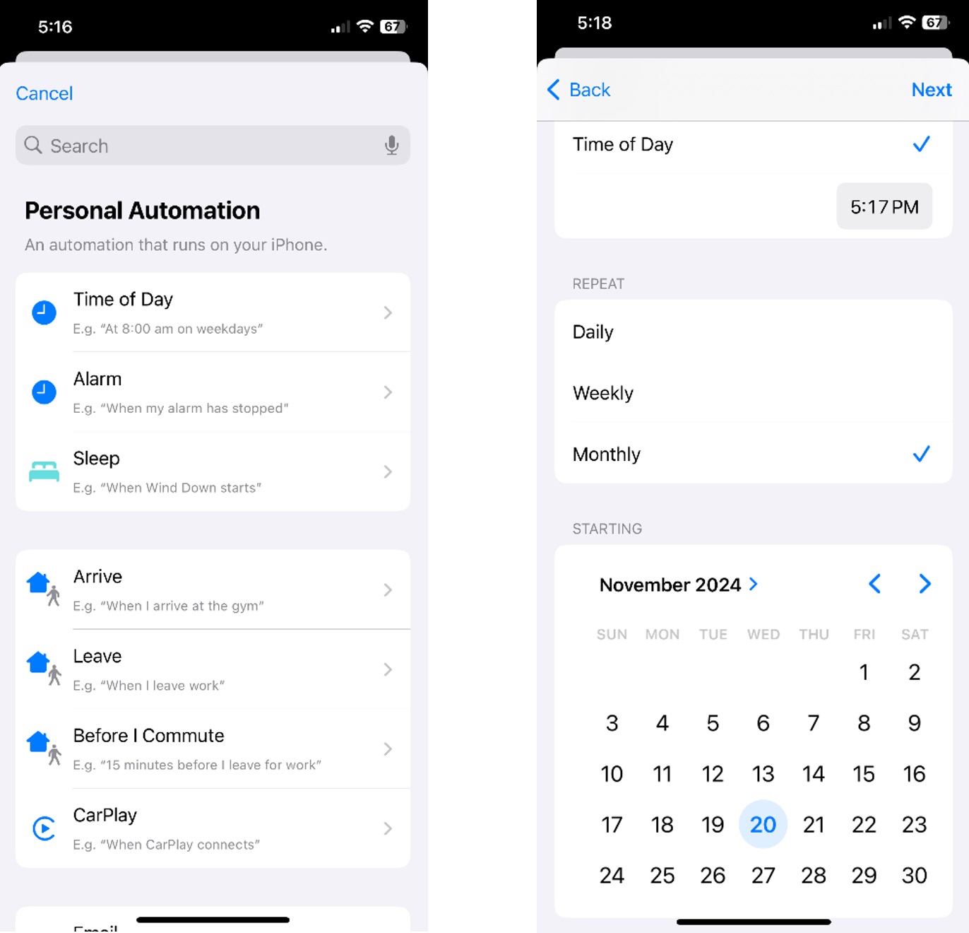 Set time and date for WhatsApp message