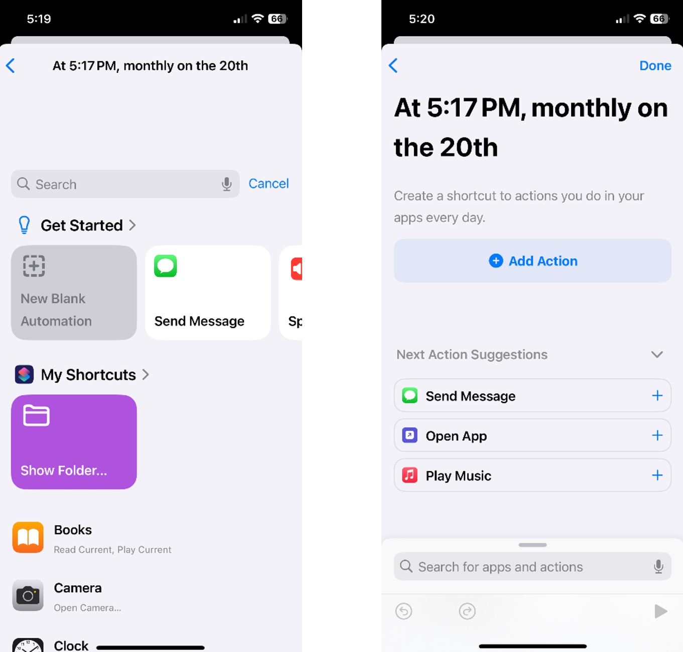 Add new action in Shortcuts