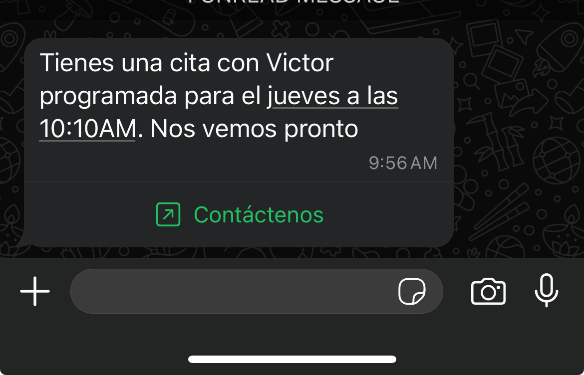 Mensaje de ejemplo de WhatsApp que recibirán tus clientes o contactos
